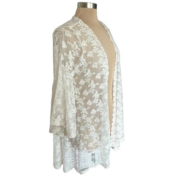 Magnolia Lane Cream Sheer Lace Kimono Size M Fairy Boho Romantic Cottage Angel - Picture 3 of 10